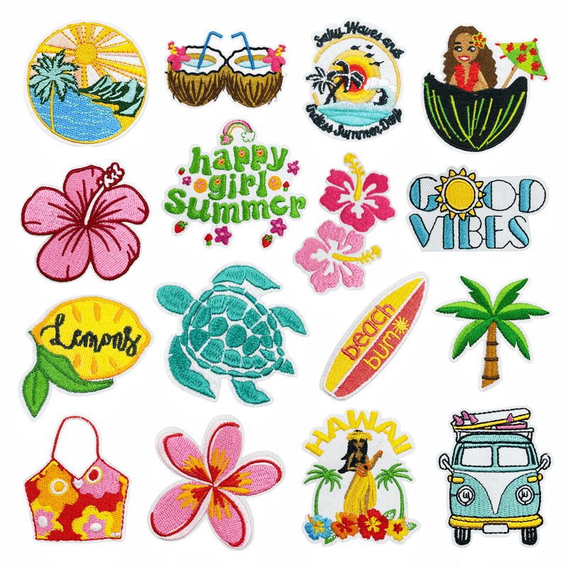 Embroidery Letter M - Été chaud Hawaii plage fleur soleil