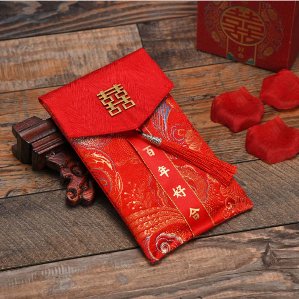 Embroidery Red - Nouvelle Enveloppe Rouge Brocart avec Broderie