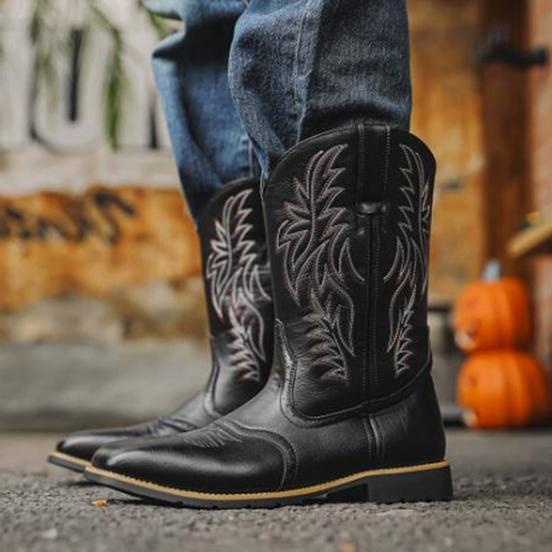 Embroidery Fabric - Nouvelles bottes hautes pour hommes, brodées,
