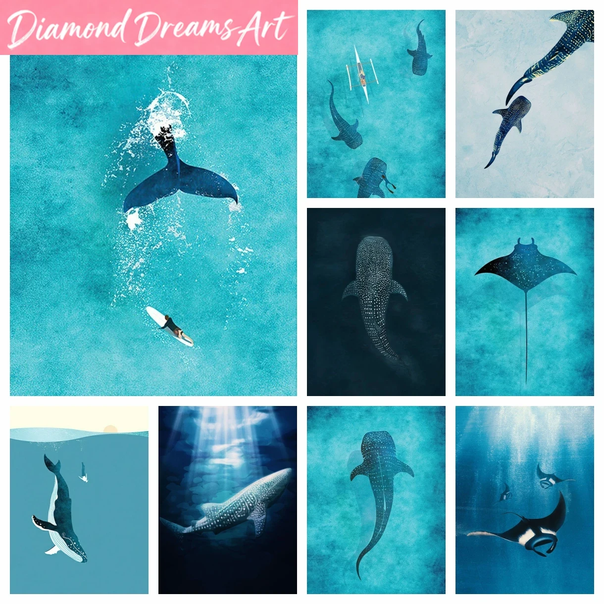 Embroidery Whale - Peinture diamantée sans cadre, broderie 5D