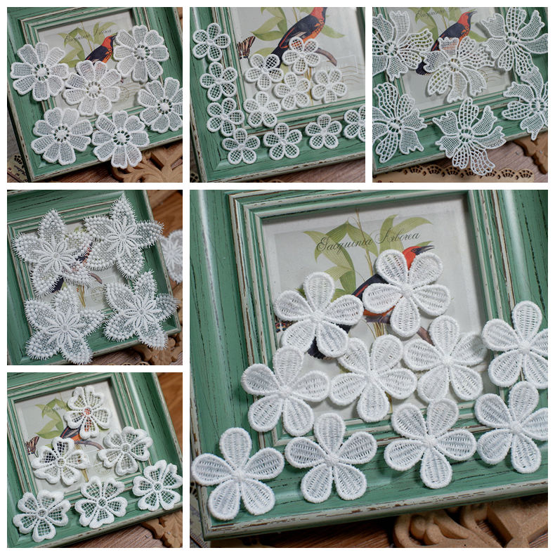 Embroidery Letter M - Tissu de dentelle de fleur blanche,