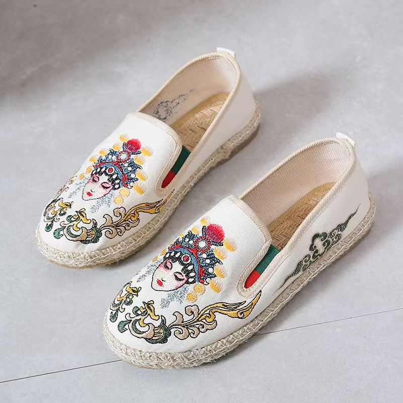 Embroidery Fabric - Chaussures en tissu brodé à semelle