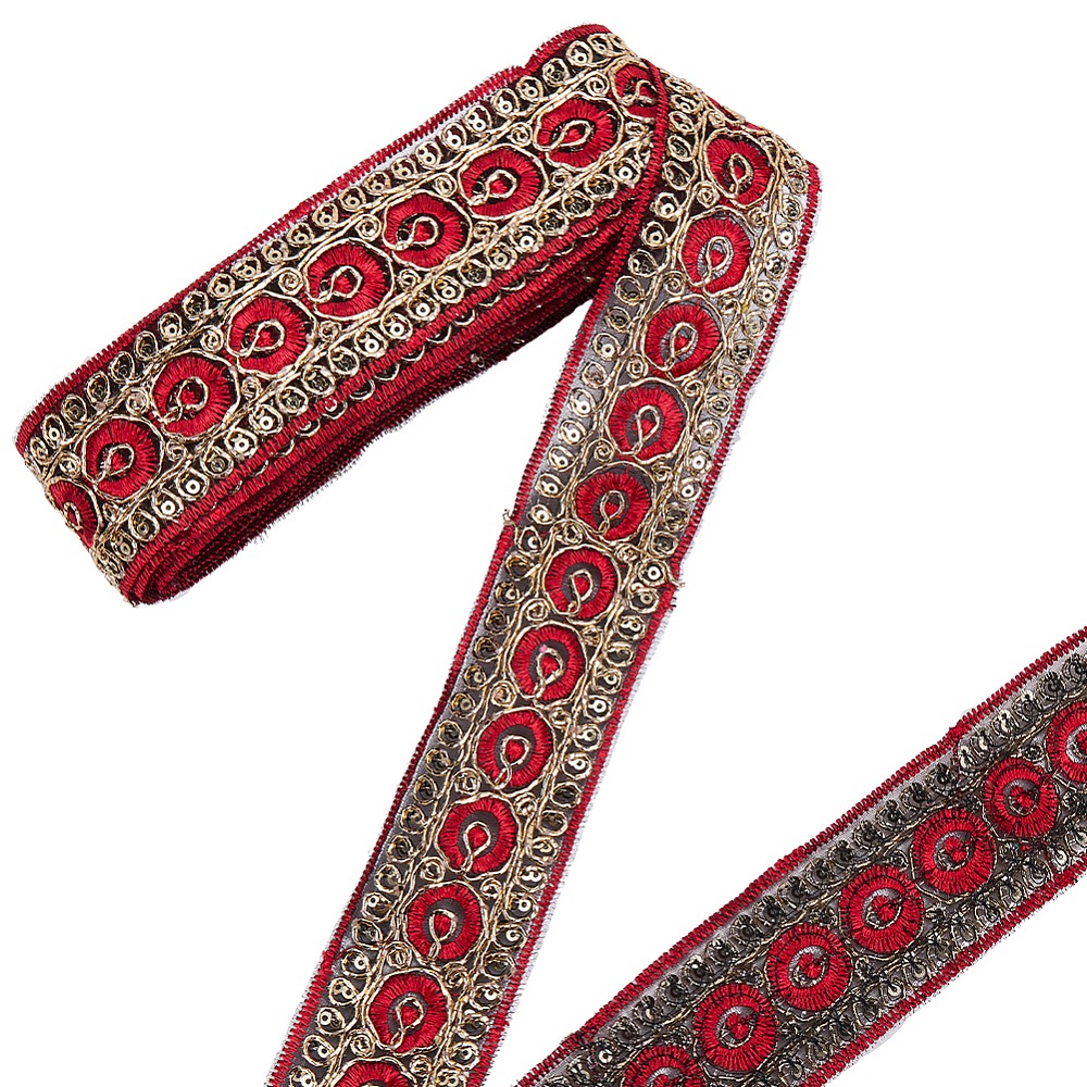 Embroidery Red - Ruban brodé rouge de 10 yards,