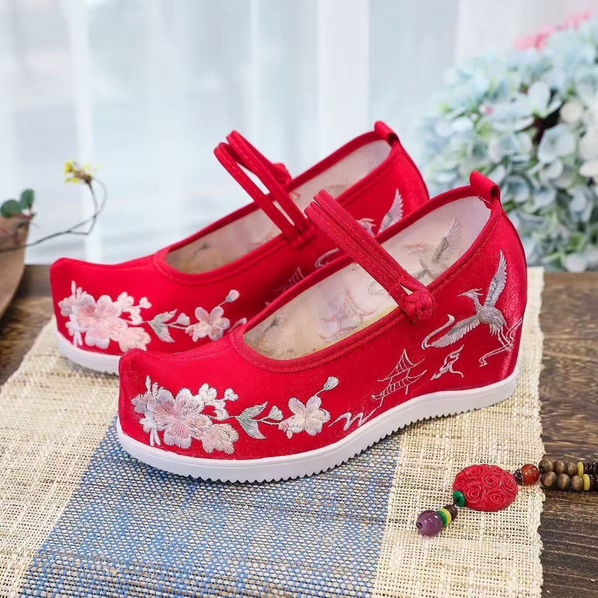 Embroidery Fabric - Chaussures brodées internes pour femmes, semelle