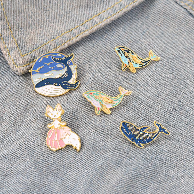 Embroidery Whale - Broches de baleine à bosse rêveuse,