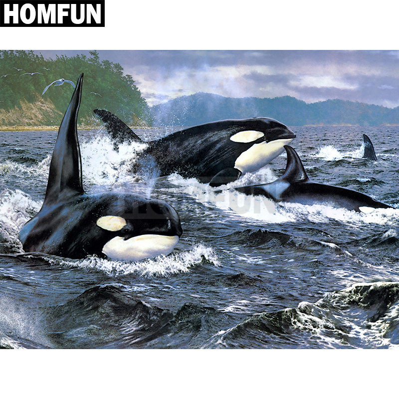 Embroidery Whale - HOMFUN – peinture diamant complète 5D,