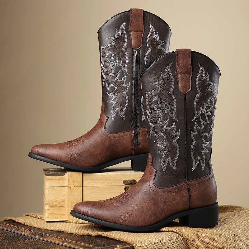 Embroidery Fabric - Nouvelles bottes hautes pour hommes, brodées,