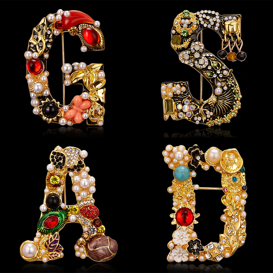 Mode émail perle strass lettre - Embroidery Letter M avis et prix