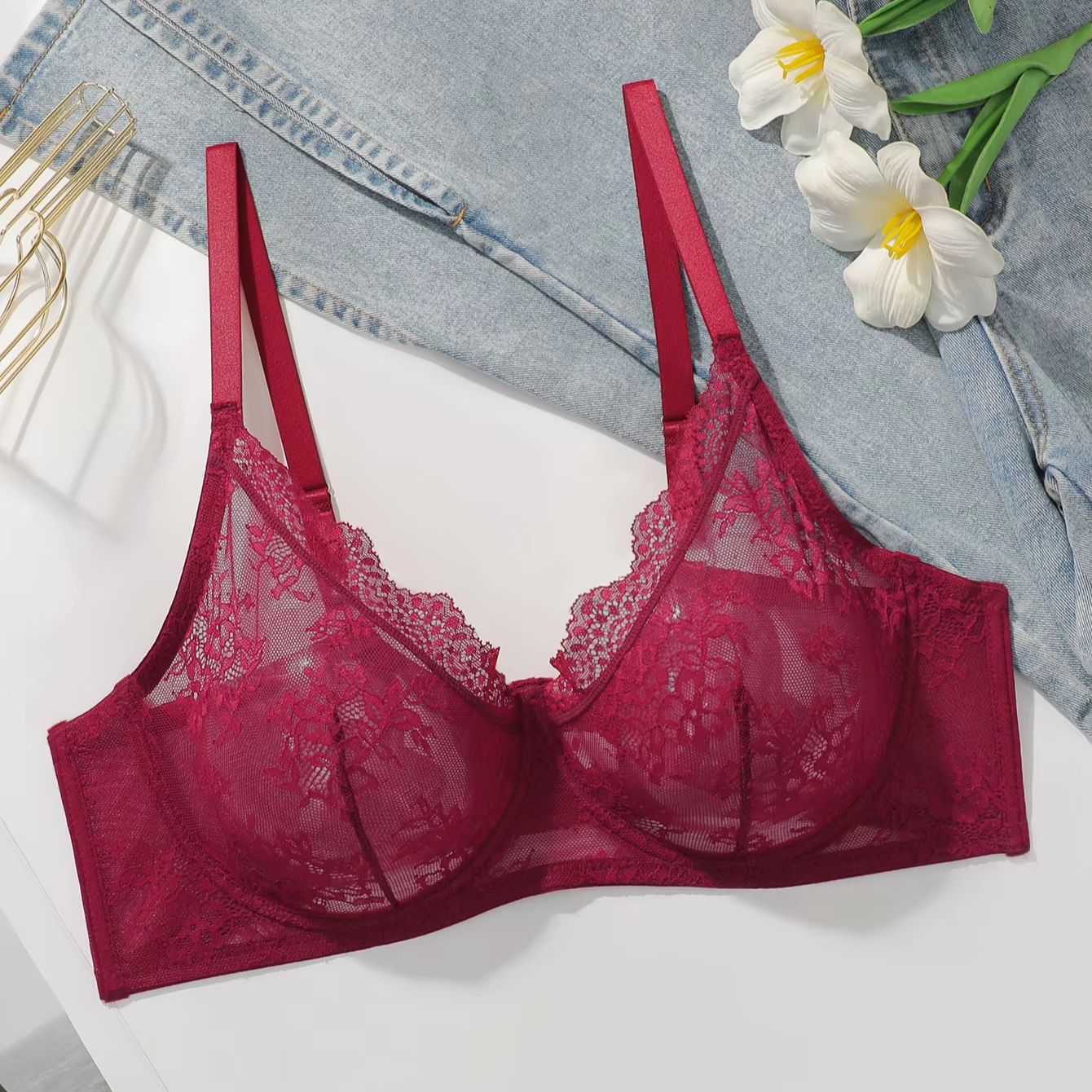 Soutien-gorge transparent en d - Embroidery Red avis et prix