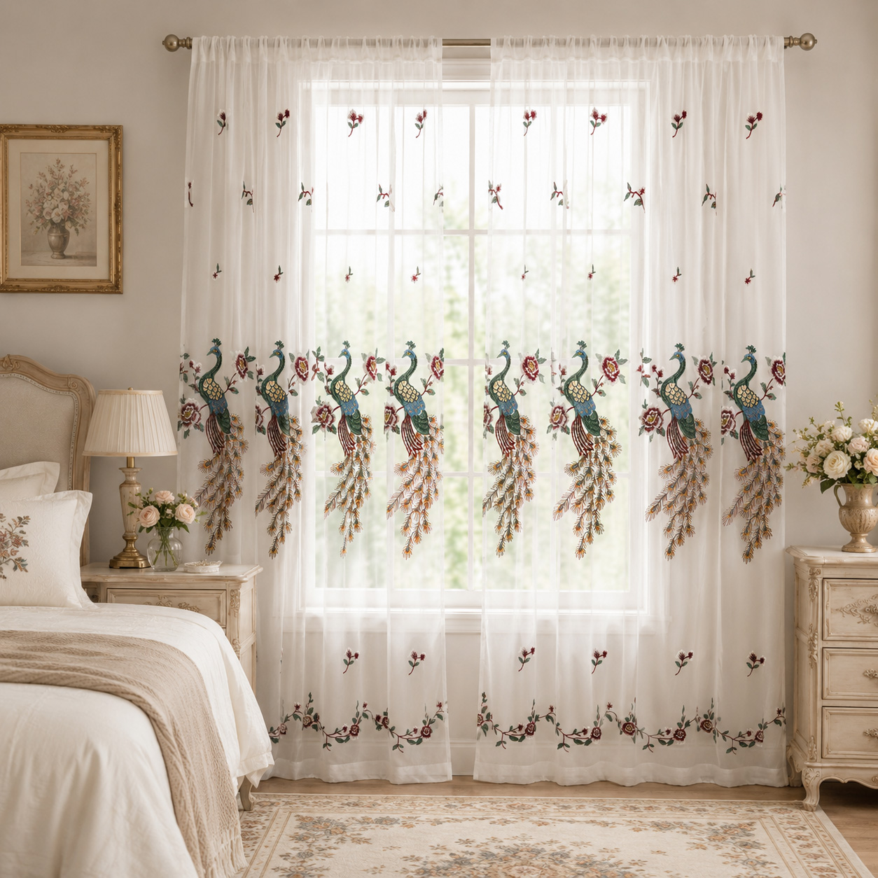 1 pièce, Voilage blanc brodé d - Embroidery Room avis et prix