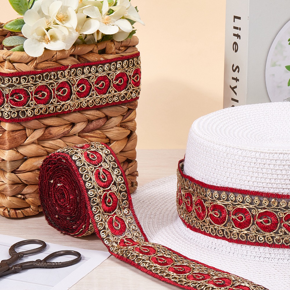 Ruban brodé rouge de 10 yards, - Embroidery Red avis et prix