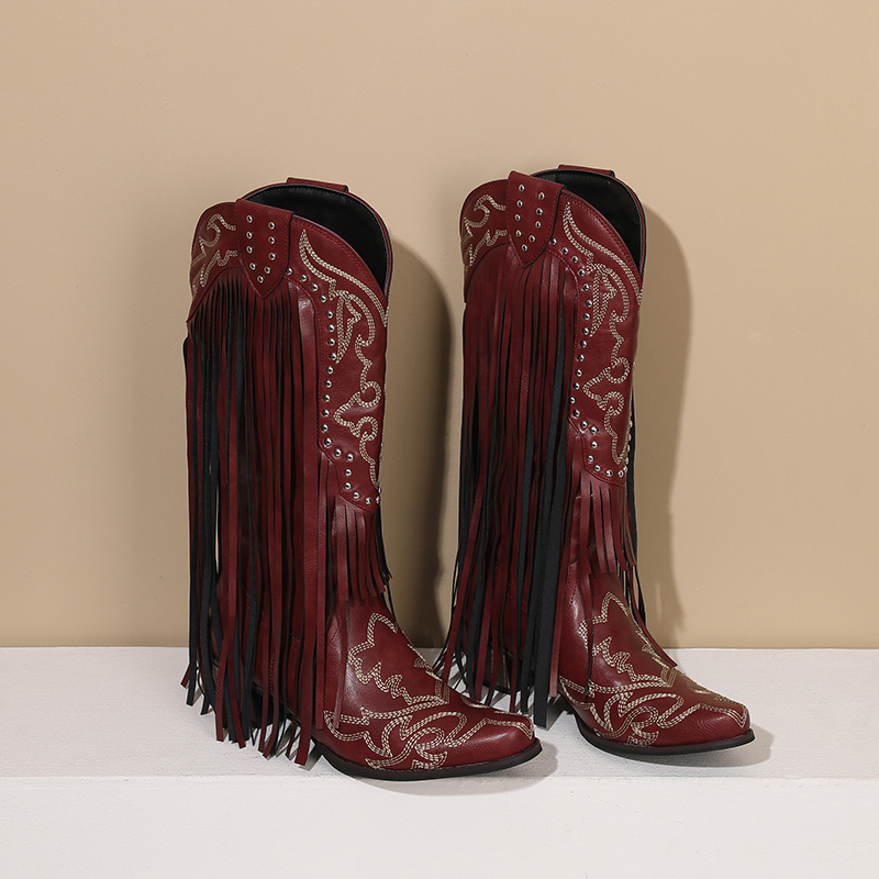 Bottes de cowboy mi-mollet pou - Embroidery Red avis et prix