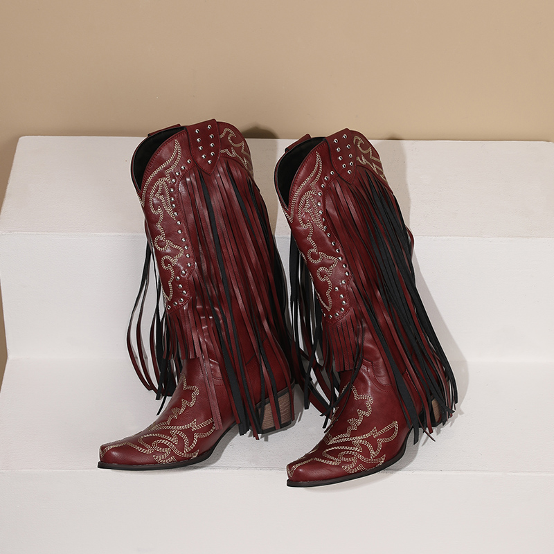 Bottes de cowboy mi-mollet pou - Embroidery Red avis et prix